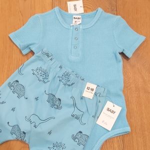 Cotton On dinosaur blue pants and waffle onesie